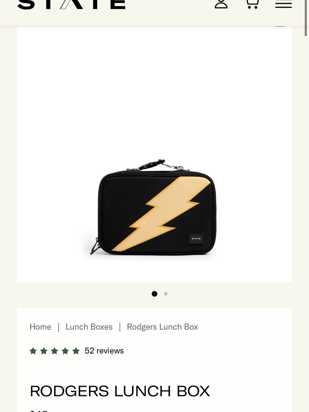 STATE Kids Lunch Box - Black with Cream Lightning Accent - Picture 2 of 2